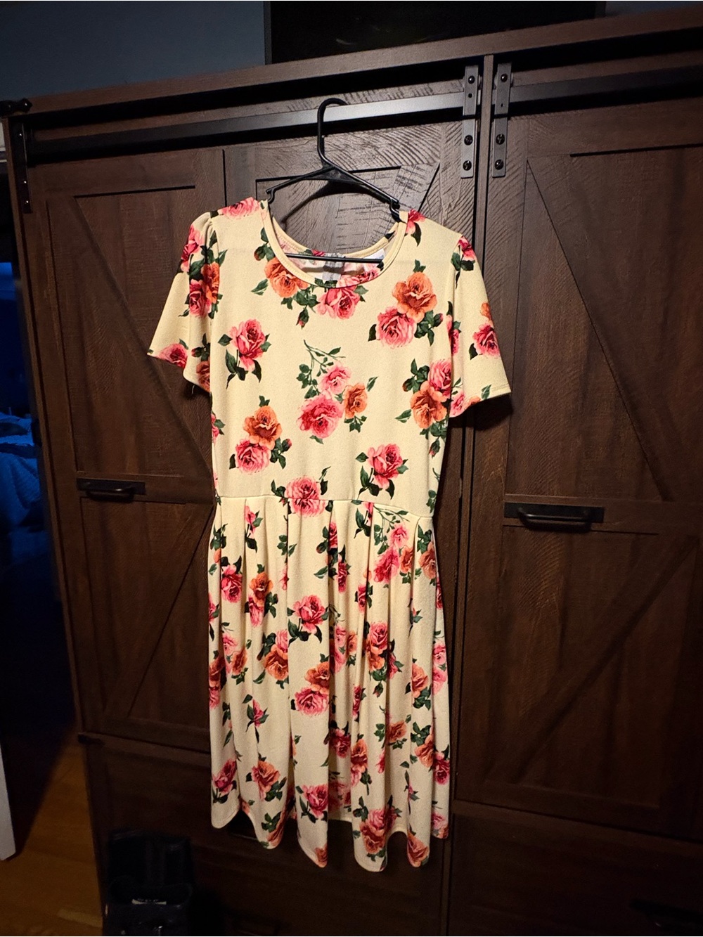 LuLaRoe Cream Midi Dress with Pink & Coral Floral Print